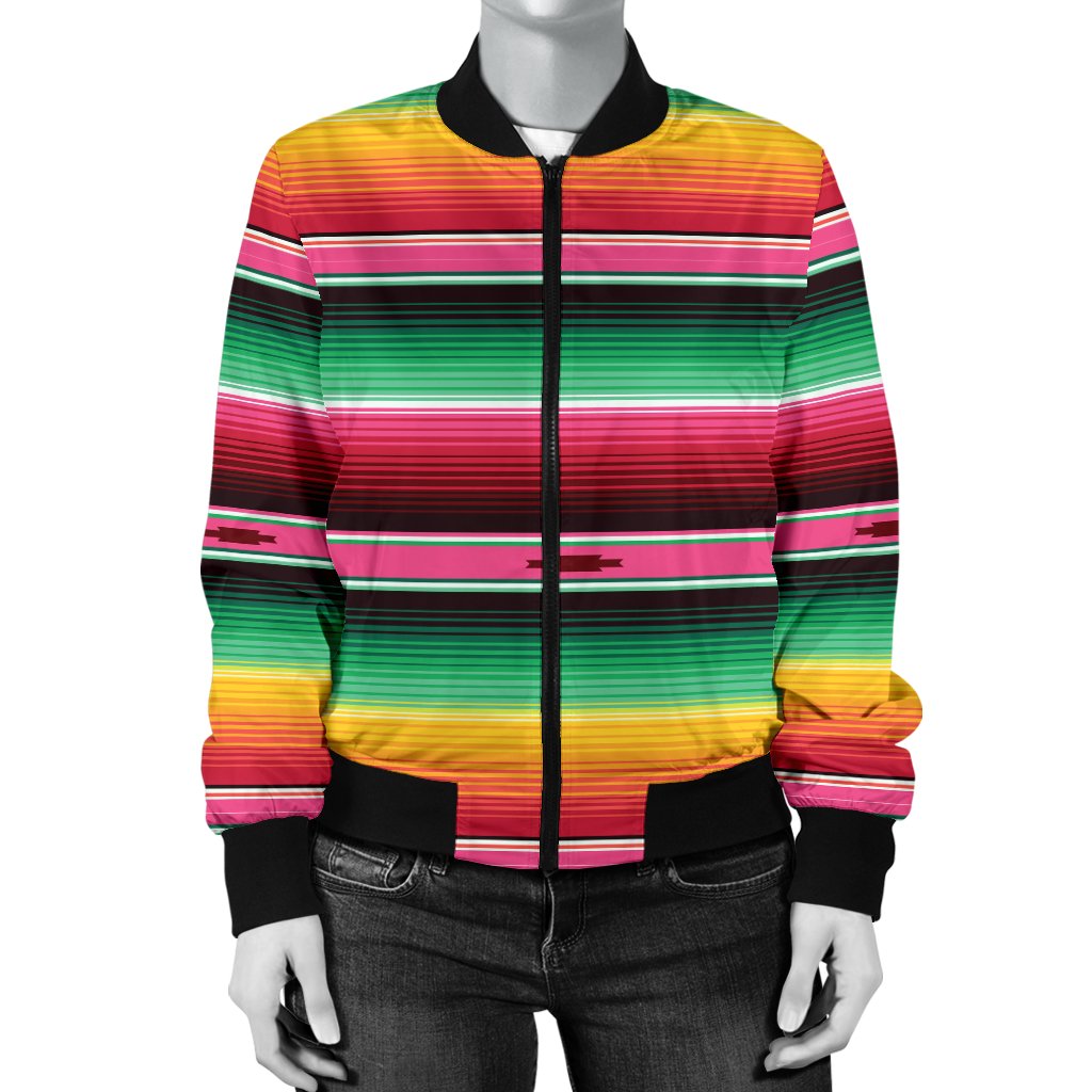 Mexican Blanket Classic Print Pattern Women Casual Bomber Jacket