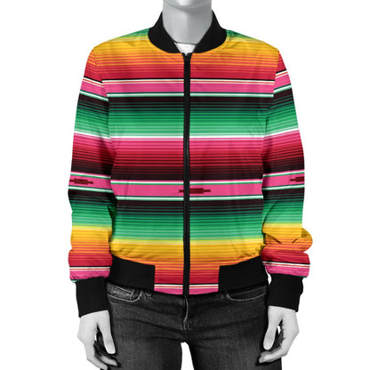 Mexican Blanket Classic Print Pattern Women Casual Bomber Jacket