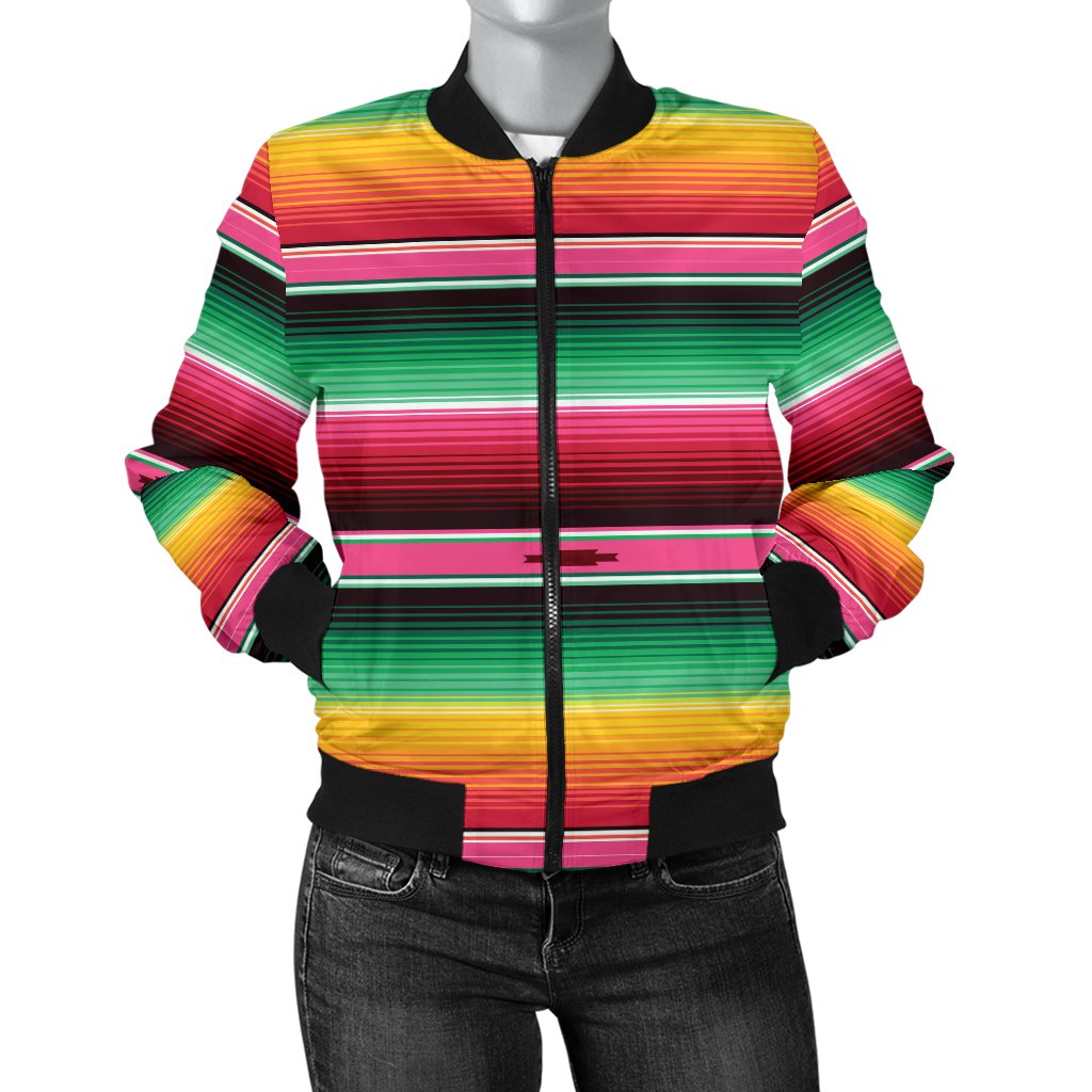 Mexican Blanket Classic Print Pattern Women Casual Bomber Jacket