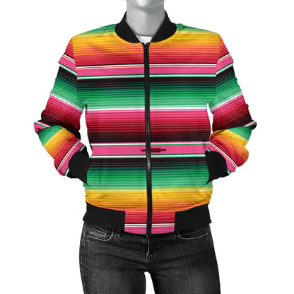 Mexican Blanket Classic Print Pattern Women Casual Bomber Jacket