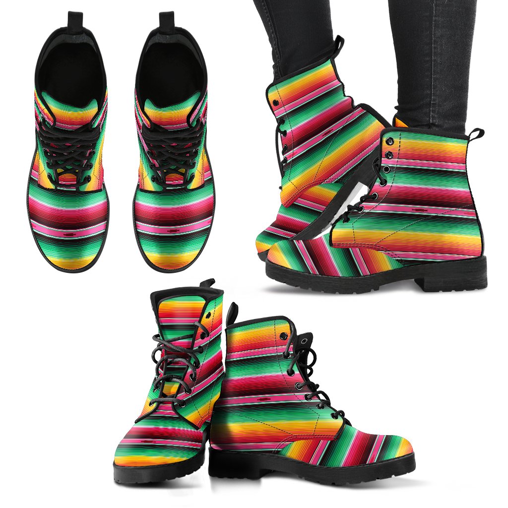 Mexican Blanket Classic Print Pattern Women Leather Boots-JTAMIGO.COM