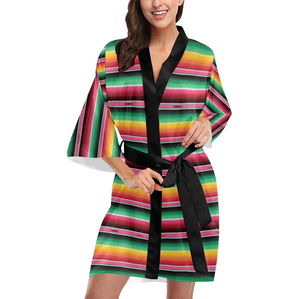 Mexican Blanket Classic Print Pattern Women Short Kimono Robe