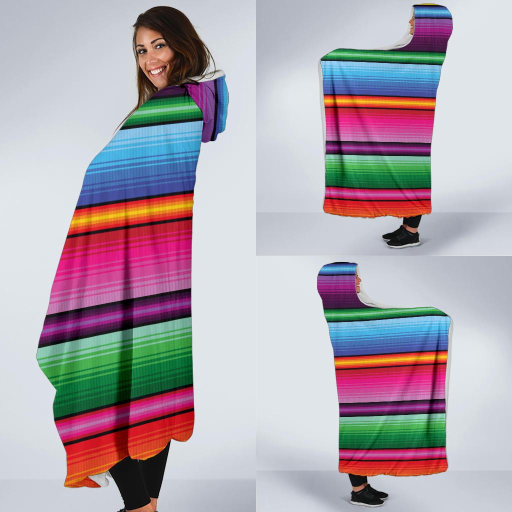 Mexican Blanket Colorful Print Pattern Hooded Blanket-JTAMIGO.COM