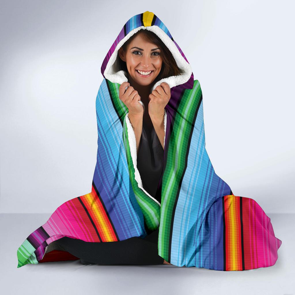 Mexican Blanket Colorful Print Pattern Hooded Blanket-JTAMIGO.COM