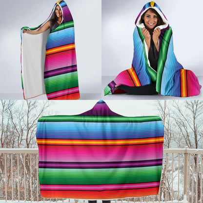 Mexican Blanket Colorful Print Pattern Hooded Blanket-JTAMIGO.COM