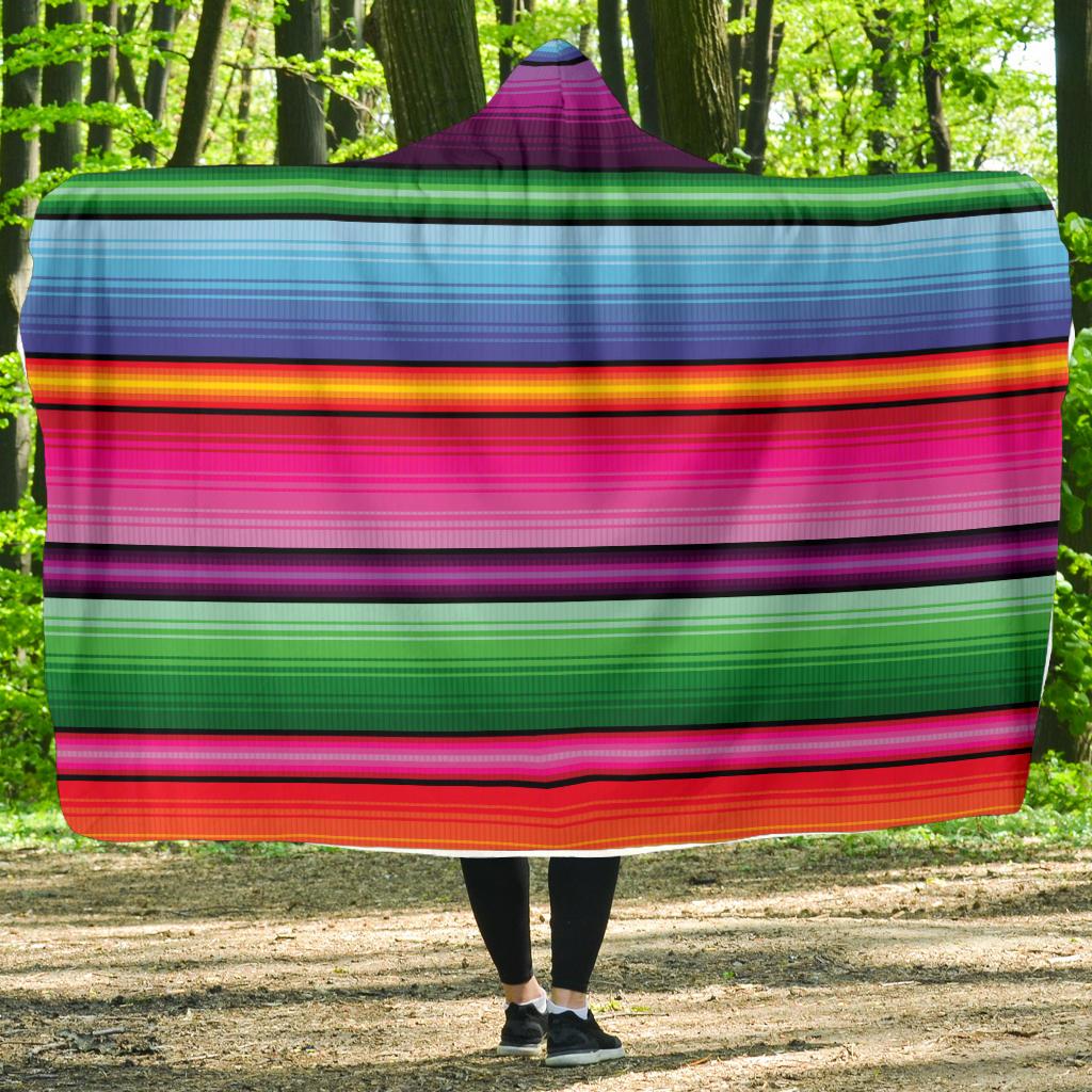 Mexican Blanket Colorful Print Pattern Hooded Blanket-JTAMIGO.COM