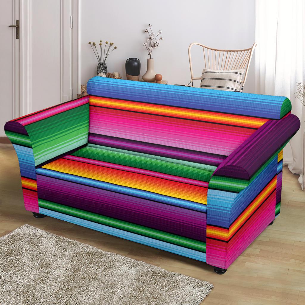 Mexican Blanket Colorful Print Pattern Loveseat Slipcover-JTAMIGO.COM