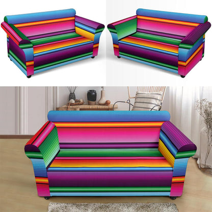 Mexican Blanket Colorful Print Pattern Loveseat Slipcover-JTAMIGO.COM