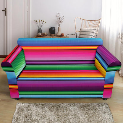 Mexican Blanket Colorful Print Pattern Loveseat Slipcover-JTAMIGO.COM