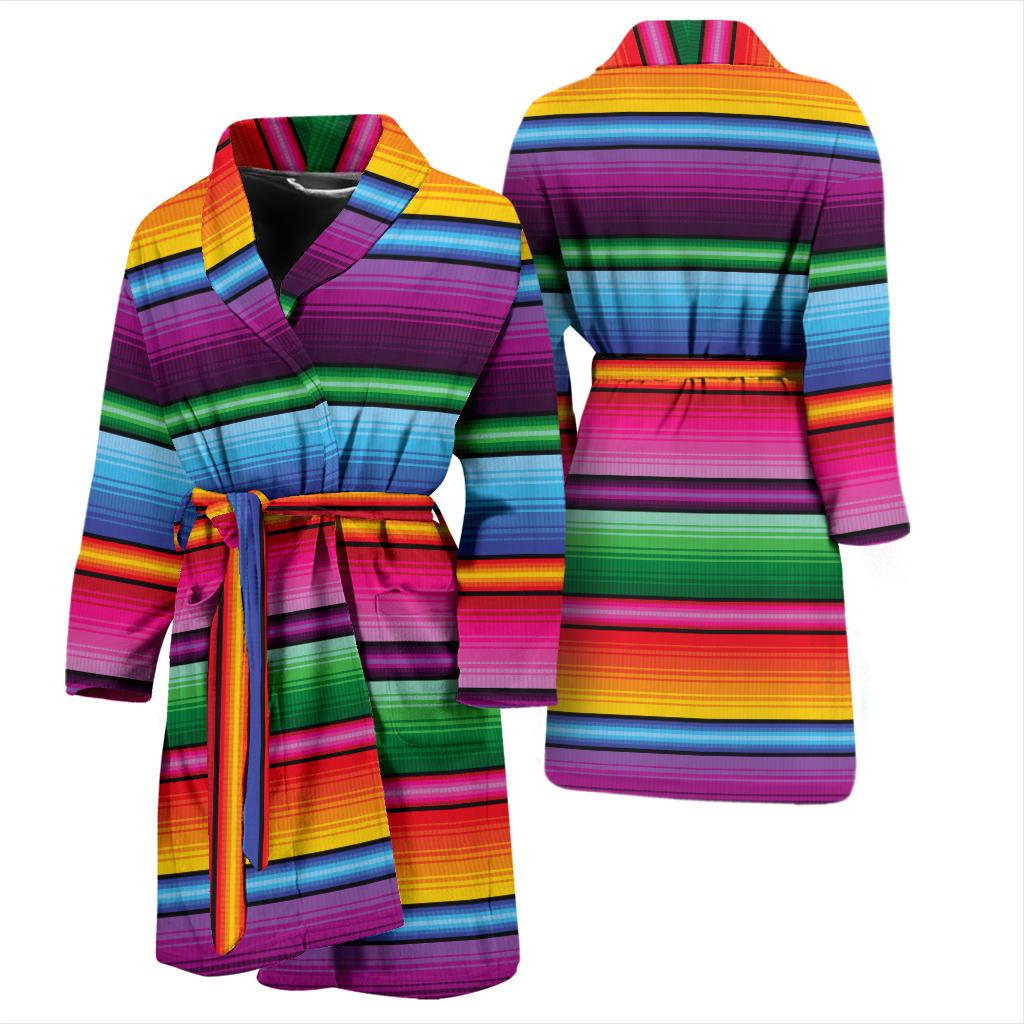 Mexican Blanket Colorful Print Pattern Men Bathrobe JTAMIGO