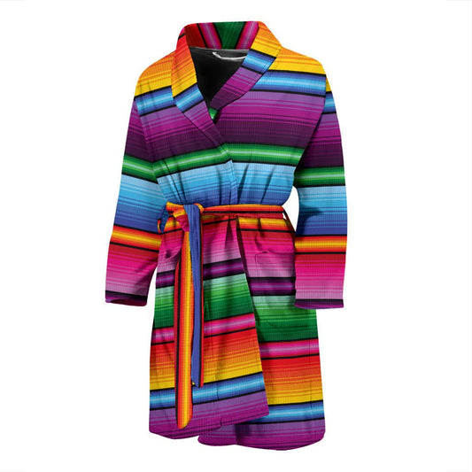 Mexican Blanket Colorful Print Pattern Men Bath Robe-JTAMIGO.COM