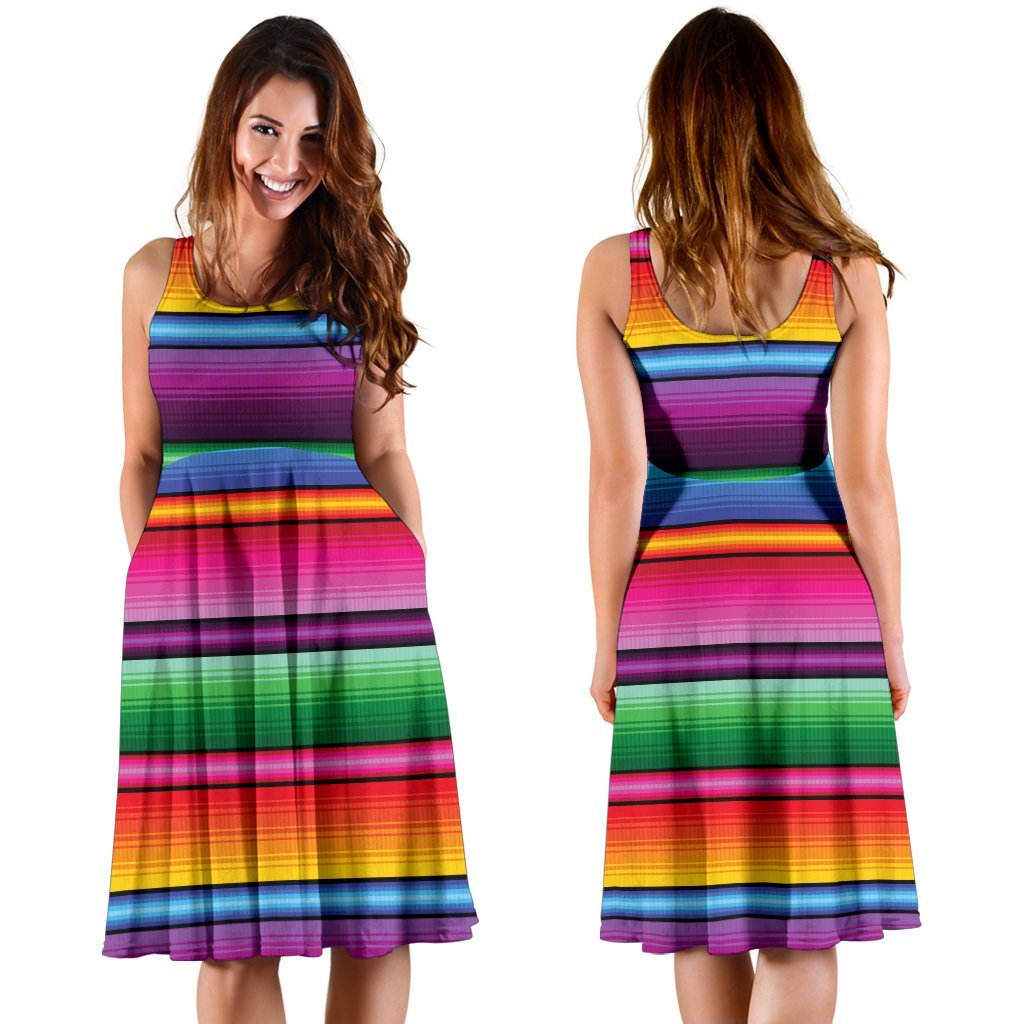 Mexican Blanket Colorful Print Pattern Sleeveless Dress - Copy