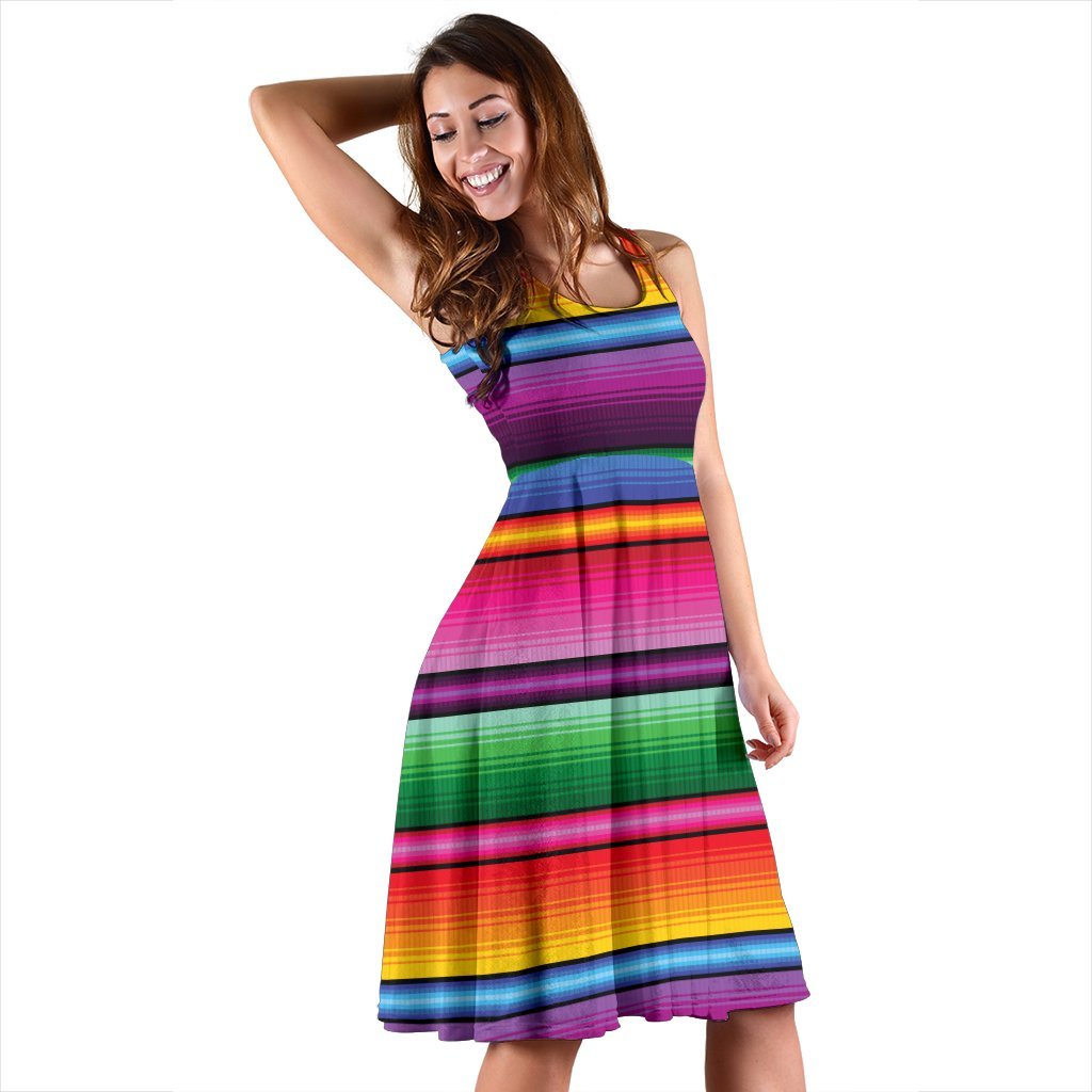 Mexican Blanket Colorful Print Pattern Sleeveless Dress - Copy
