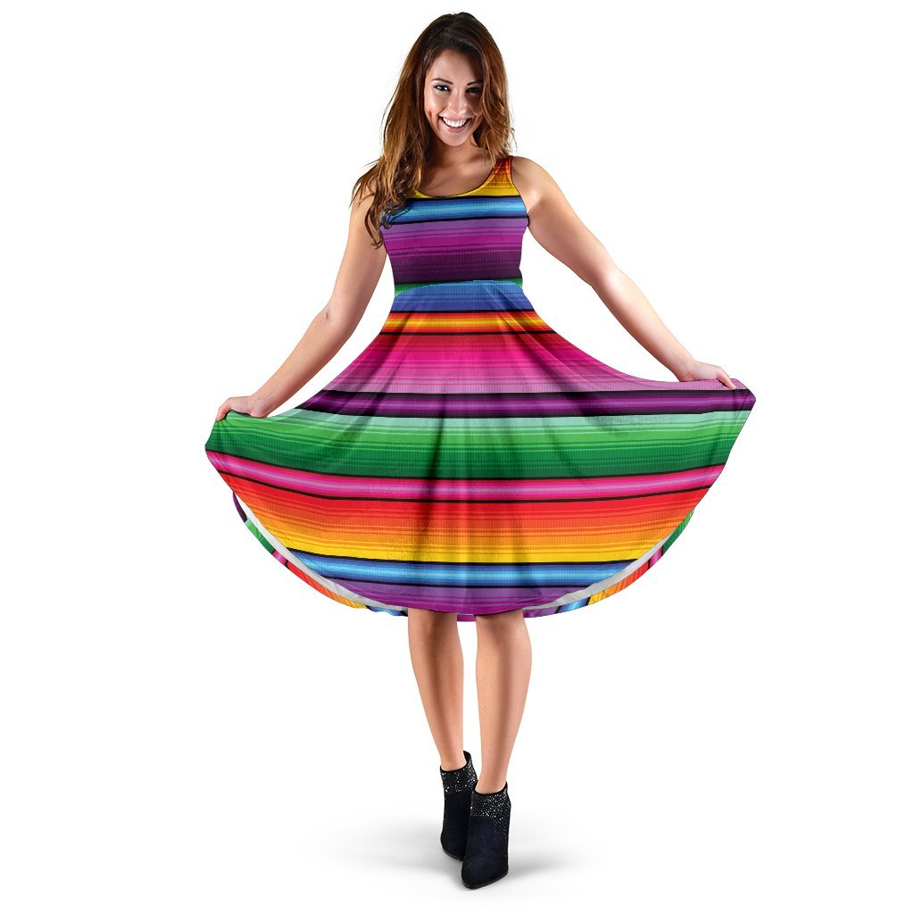 Mexican Blanket Colorful Print Pattern Sleeveless Dress - Copy
