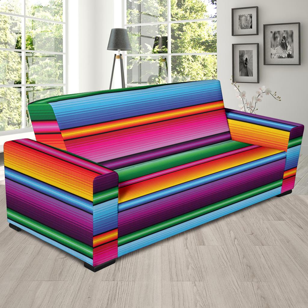 Mexican Blanket Colorful Print Pattern Sofa Slipcover-JTAMIGO.COM