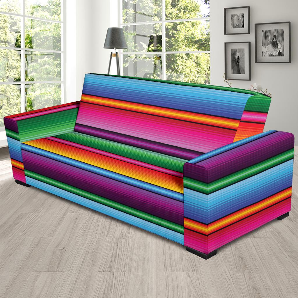 Mexican Blanket Colorful Print Pattern Sofa Slipcover-JTAMIGO.COM