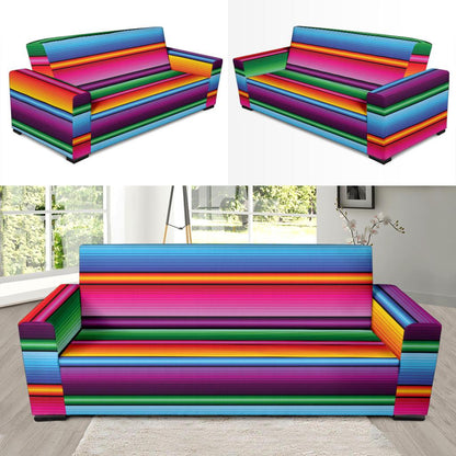 Mexican Blanket Colorful Print Pattern Sofa Slipcover-JTAMIGO.COM