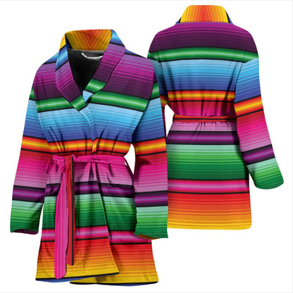 Mexican Blanket Colorful Print Pattern Women Bath Robe-JTAMIGO.COM