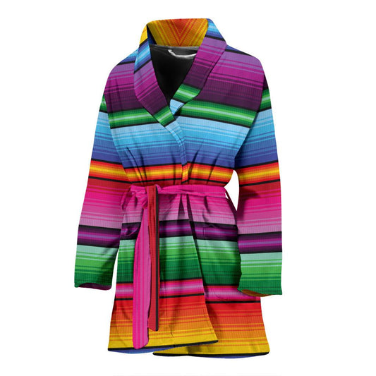 Mexican Blanket Colorful Print Pattern Women Bath Robe-JTAMIGO.COM