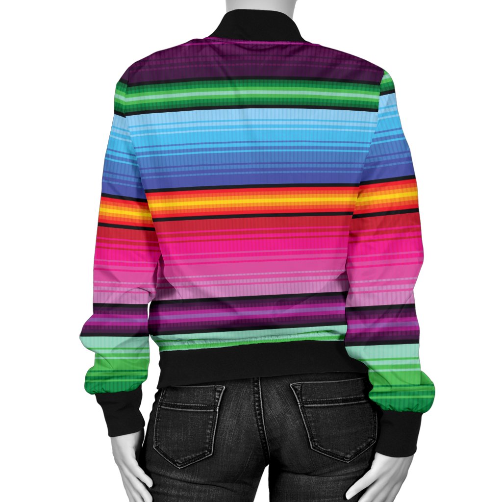 Mexican Blanket Colorful Print Pattern Women Casual Bomber Jacket
