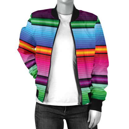 Mexican Blanket Colorful Print Pattern Women Casual Bomber Jacket