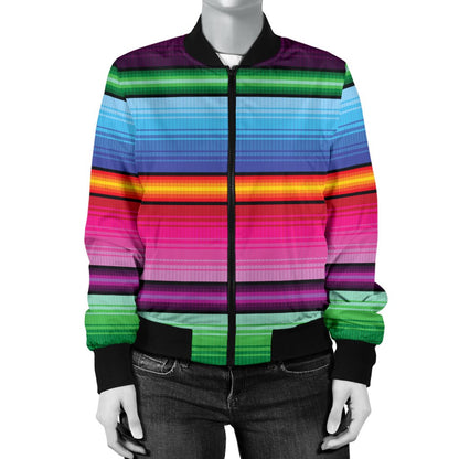 Mexican Blanket Colorful Print Pattern Women Casual Bomber Jacket