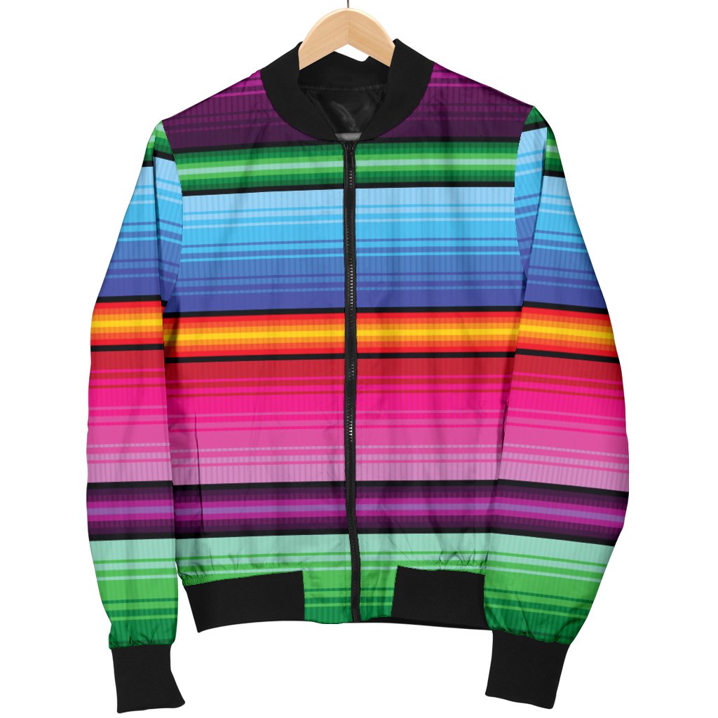 Mexican Blanket Colorful Print Pattern Women Casual Bomber Jacket