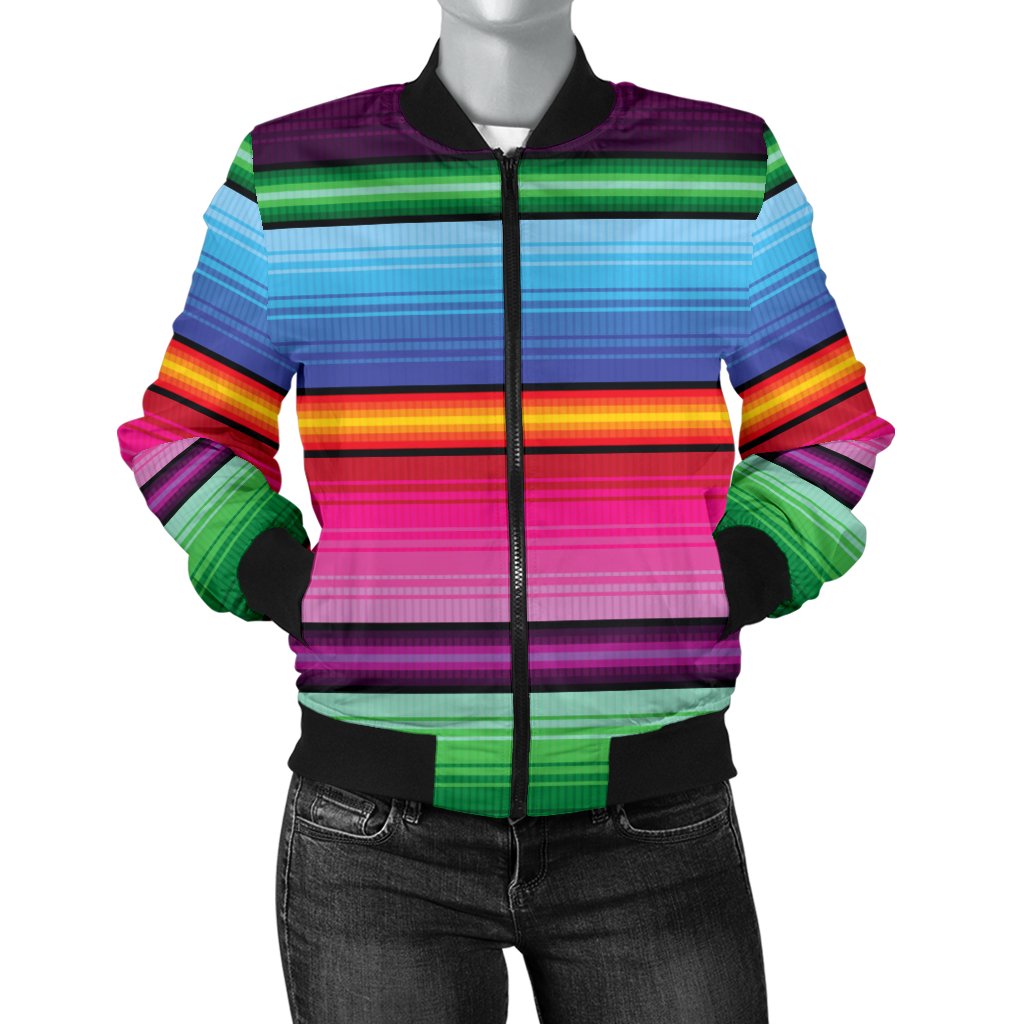 Mexican Blanket Colorful Print Pattern Women Casual Bomber Jacket
