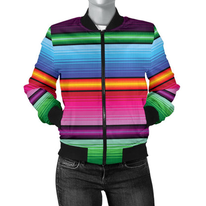 Mexican Blanket Colorful Print Pattern Women Casual Bomber Jacket