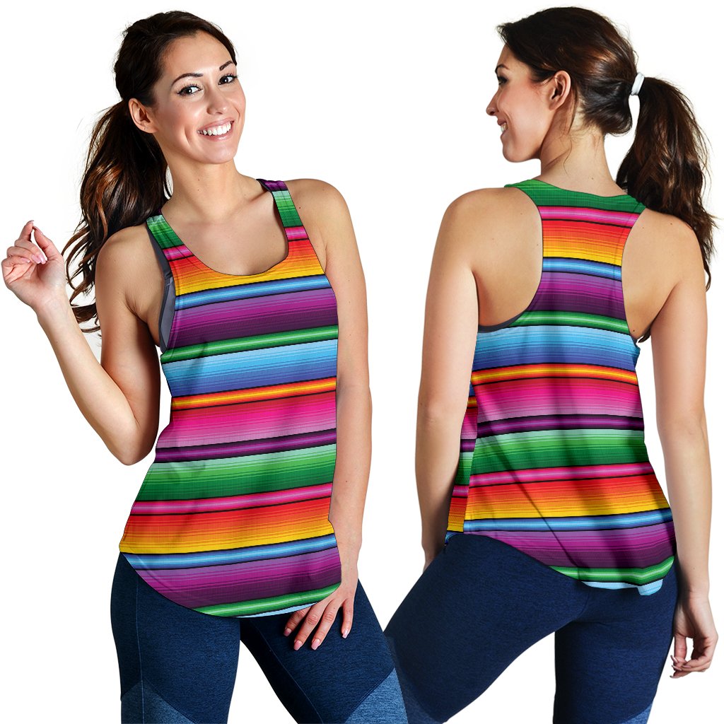 Mexican Blanket Colorful Print Pattern Women Racerback Tank Top
