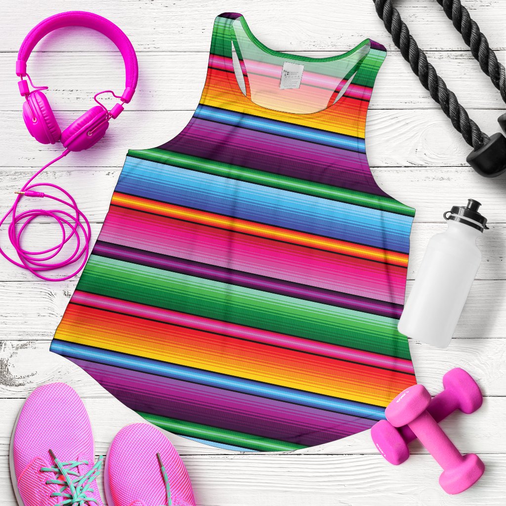 Mexican Blanket Colorful Print Pattern Women Racerback Tank Top