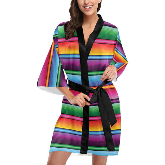 Mexican Blanket Colorful Print Pattern Women Short Kimono Robe