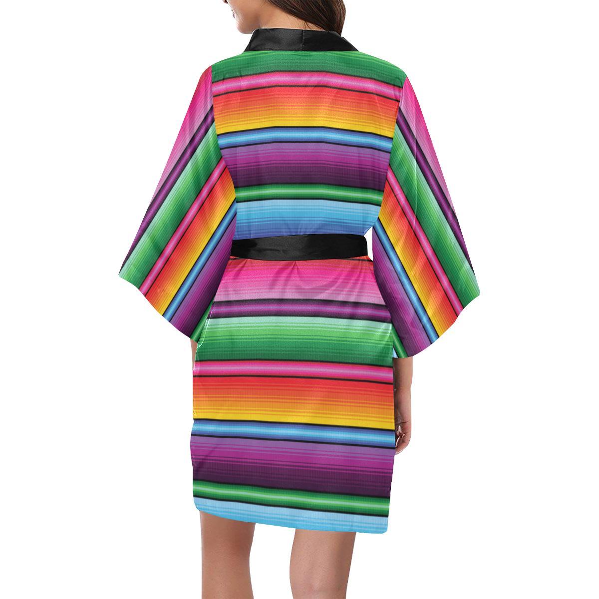 Mexican Blanket Colorful Print Pattern Women Short Kimono Robe