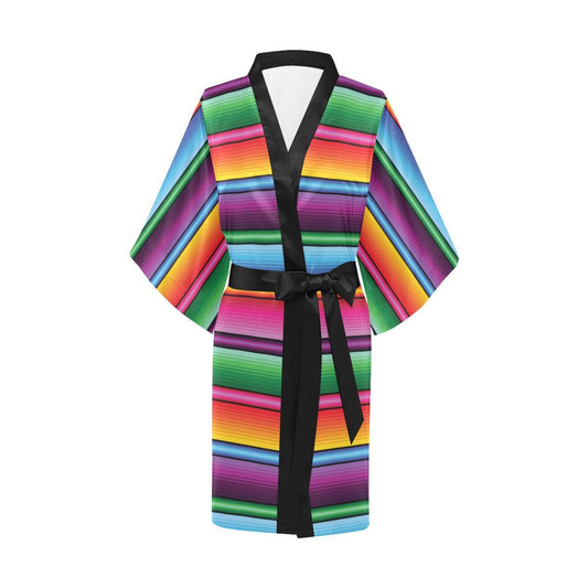 Mexican Blanket Colorful Print Pattern Women Short Kimono Robe