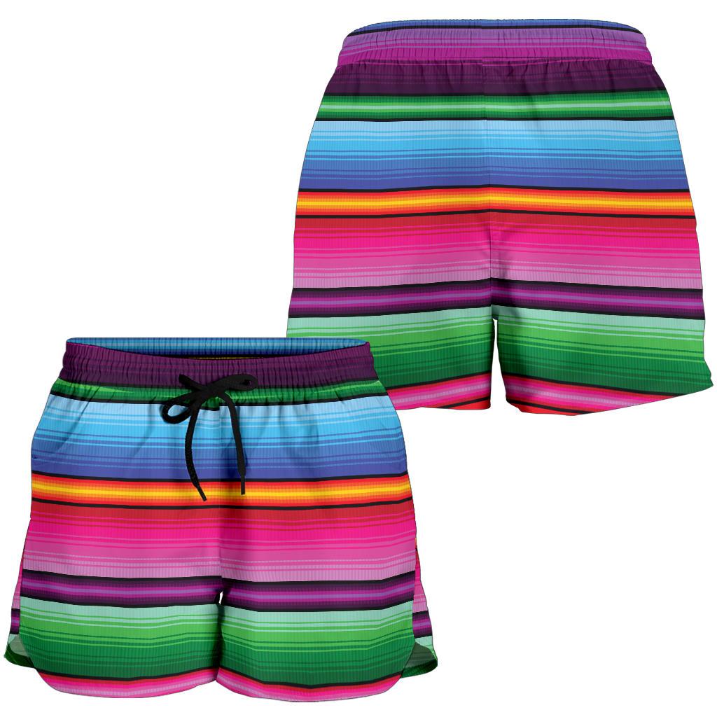 Mexican Blanket Colorful Print Pattern Women Shorts-JTAMIGO.COM