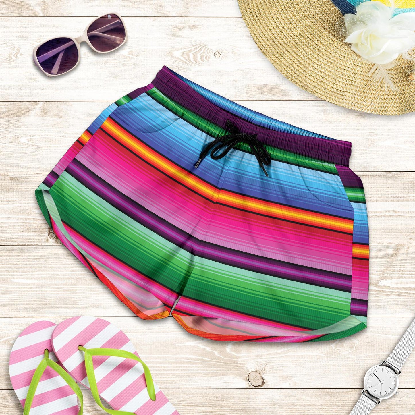 Mexican Blanket Colorful Print Pattern Women Shorts-JTAMIGO.COM