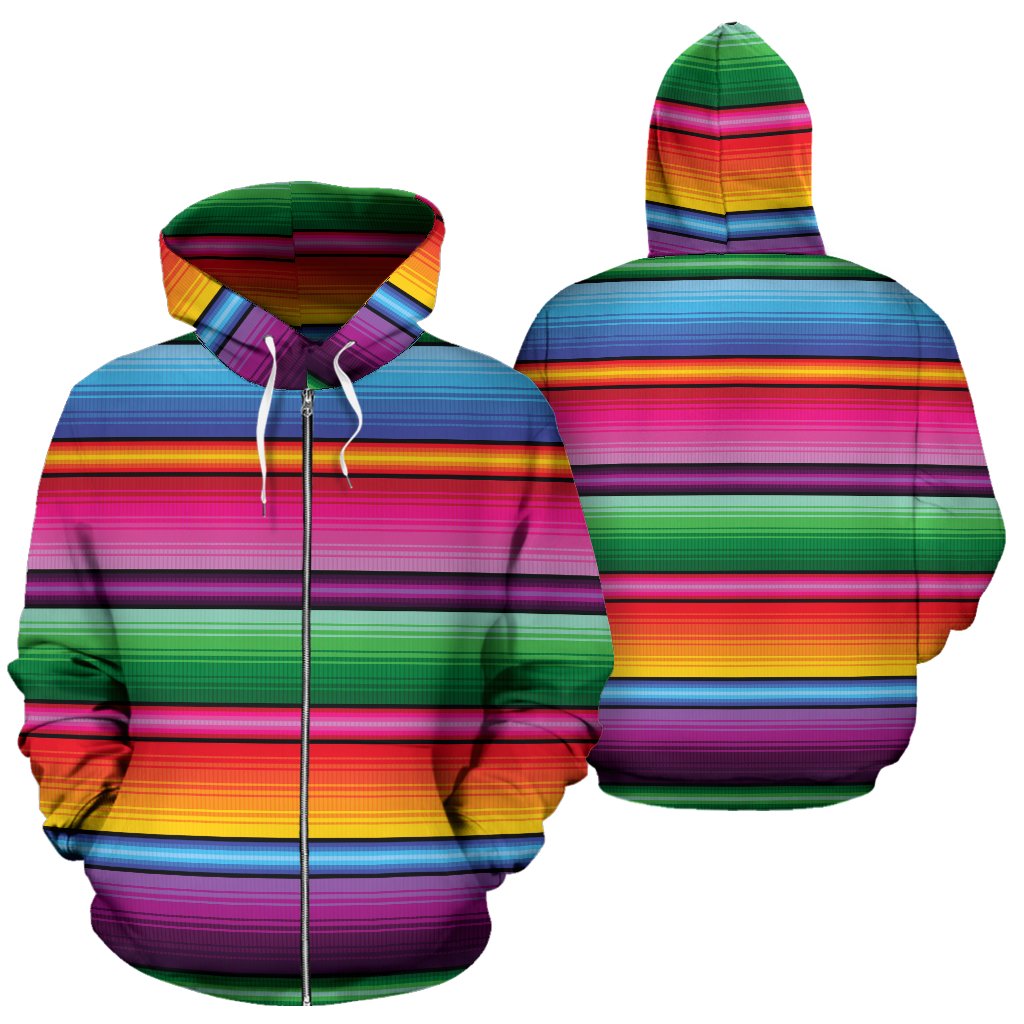 Mexican Blanket Colorful Print Pattern Zip Up Hoodie