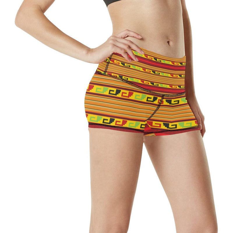 Mexican Blanket Ornament Print Pattern High Waisted Spandex Shorts-JTAMIGO.COM