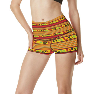 Mexican Blanket Ornament Print Pattern High Waisted Spandex Shorts-JTAMIGO.COM