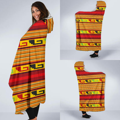 Mexican Blanket Ornament Print Pattern Hooded Blanket-JTAMIGO.COM