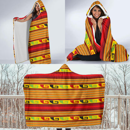 Mexican Blanket Ornament Print Pattern Hooded Blanket-JTAMIGO.COM