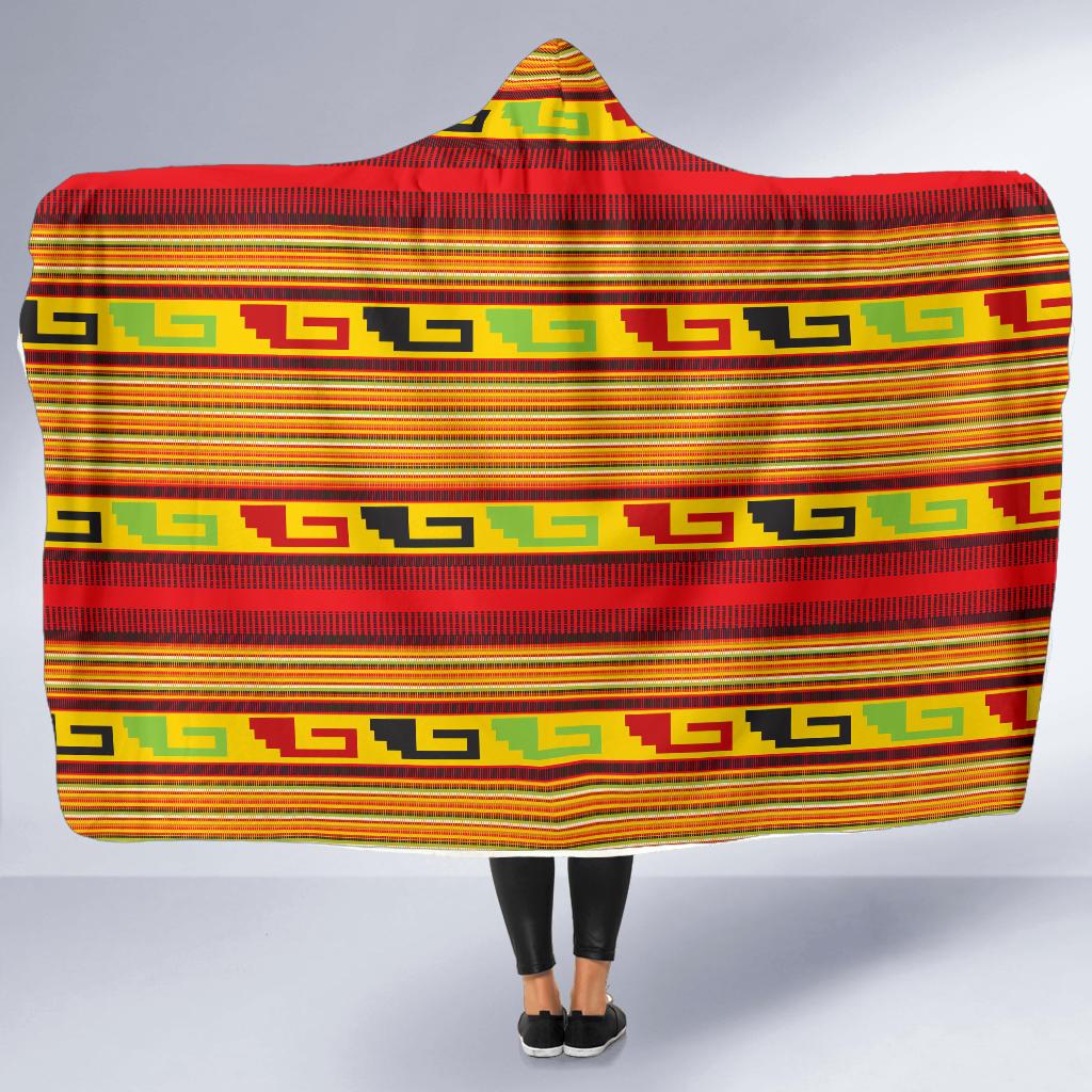 Mexican Blanket Ornament Print Pattern Hooded Blanket-JTAMIGO.COM