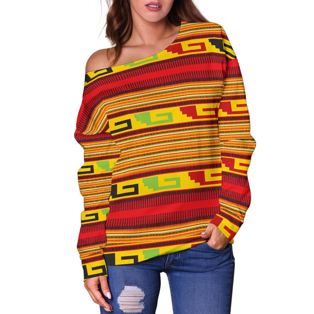 Mexican Blanket Ornament Print Pattern Off Shoulder Sweatshirt