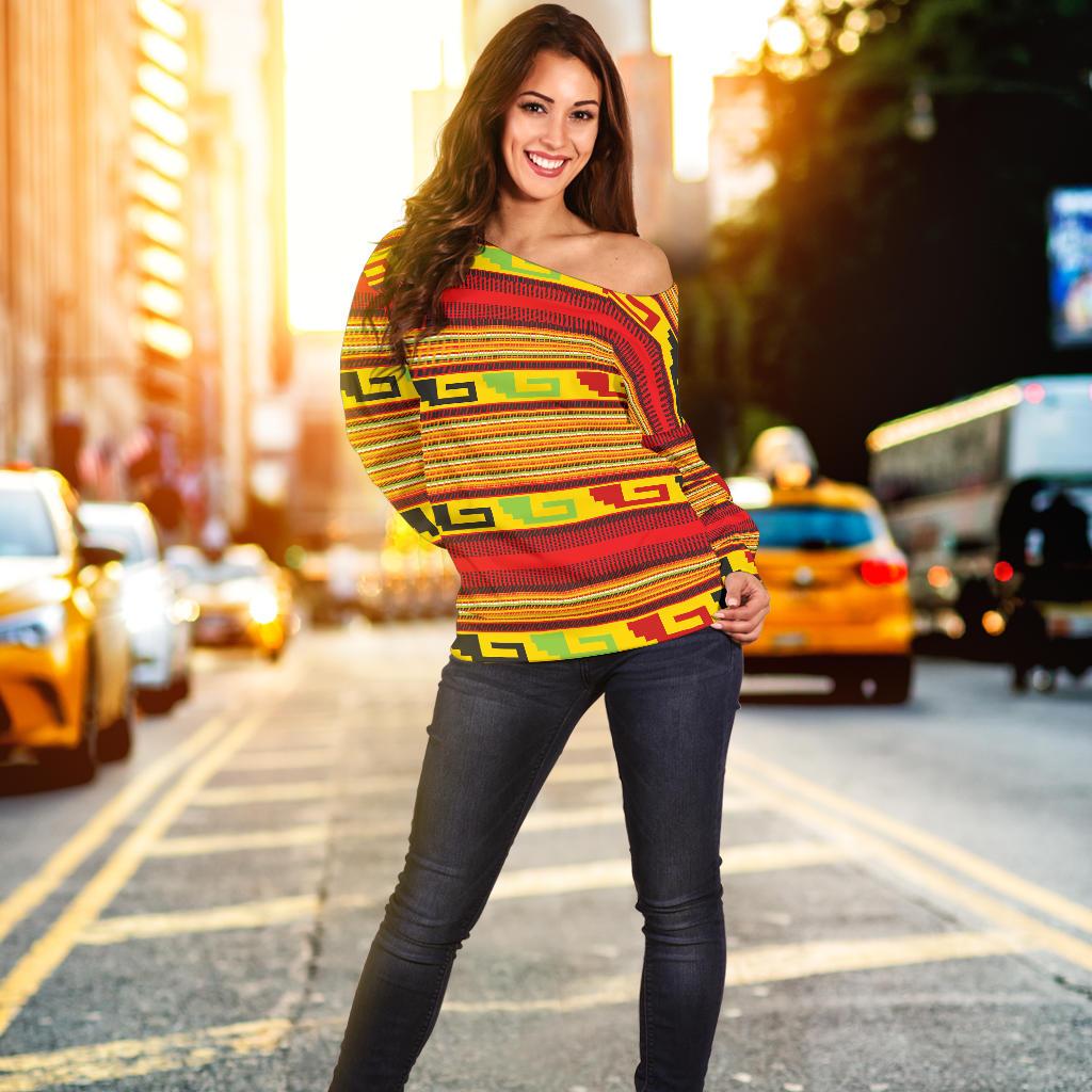 Mexican Blanket Ornament Print Pattern Off Shoulder Sweatshirt