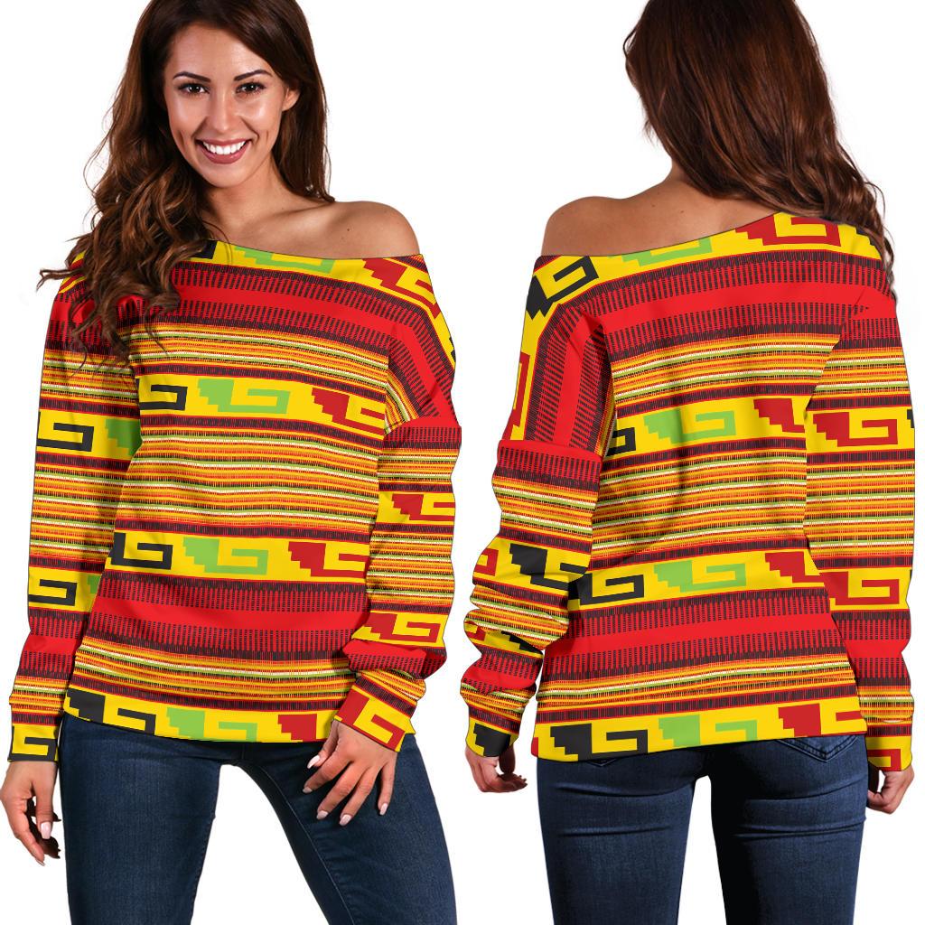 Mexican Blanket Ornament Print Pattern Off Shoulder Sweatshirt