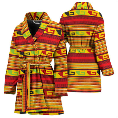 Mexican Blanket Ornament Print Pattern Women Bath Robe-JTAMIGO.COM