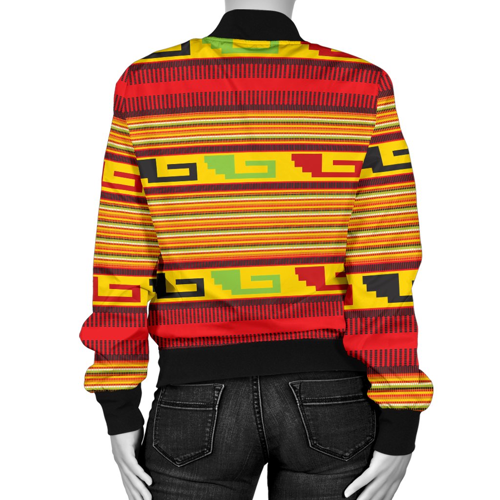 Mexican Blanket Ornament Print Pattern Women Casual Bomber Jacket