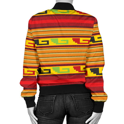 Mexican Blanket Ornament Print Pattern Women Casual Bomber Jacket