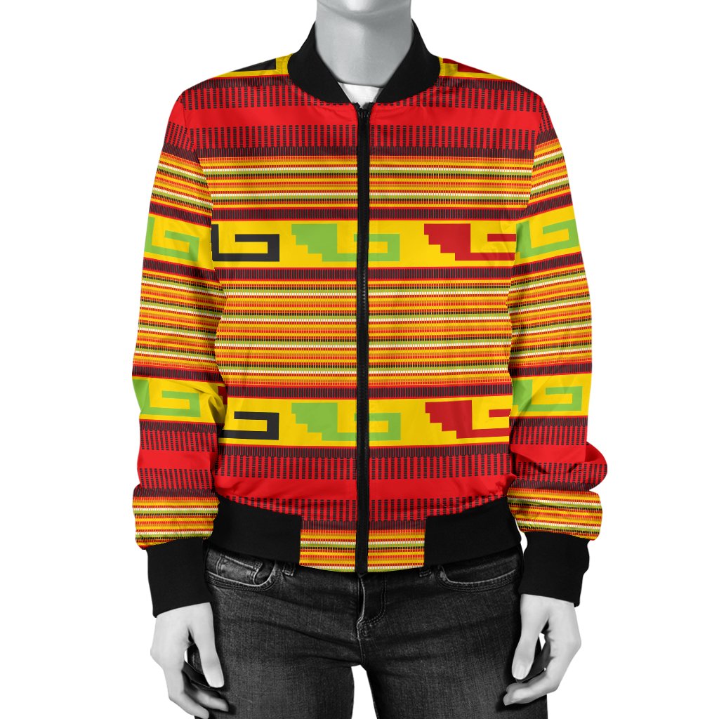 Mexican Blanket Ornament Print Pattern Women Casual Bomber Jacket