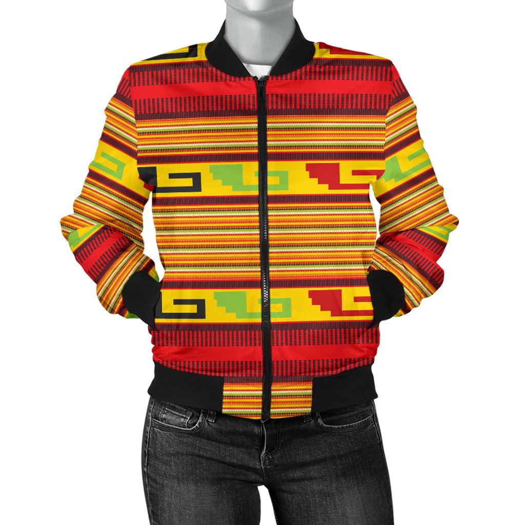 Mexican Blanket Ornament Print Pattern Women Casual Bomber Jacket